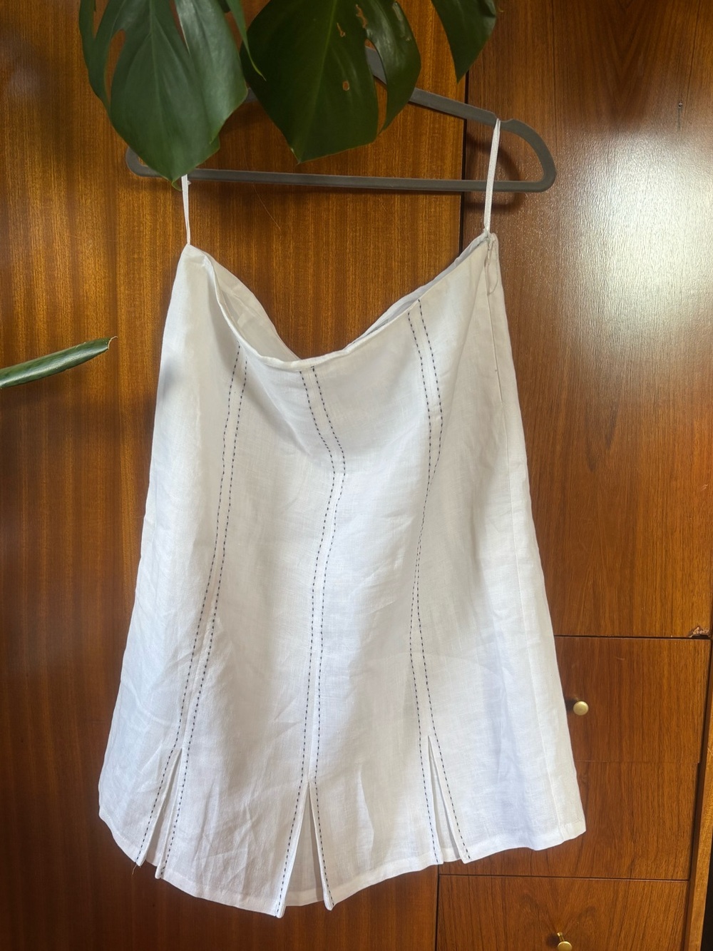 Vintage Carole Little White Linen-Blend A-Line Skort with Contrast Stitching